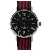 Timex Orologio al quarzo FAIRFIELD AVENUE quadrante in ottone 37 MM con case argento quadrante nero e cinturino reversibile tessuto Blu-Rosso