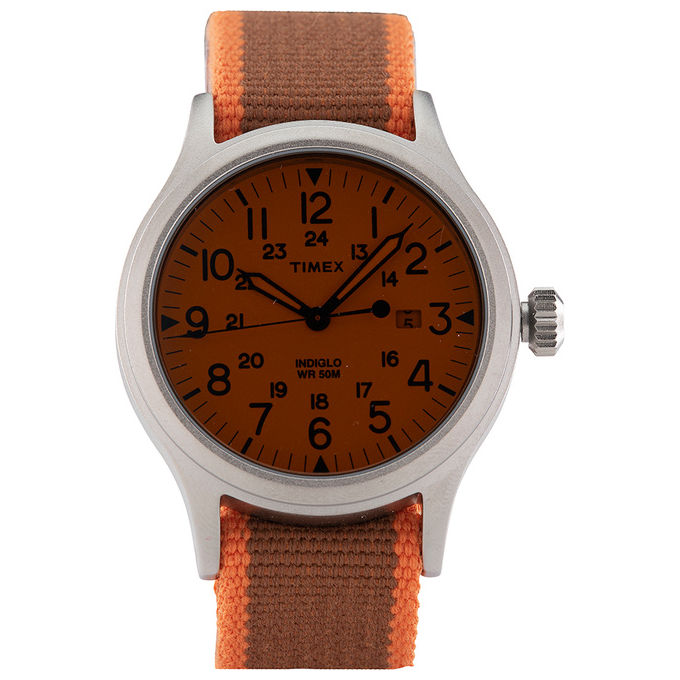 Timex Orologio al Quarzo SCOUT Quadrante in Ottone 40 MM Con Cinturino in Tessuto Arancione-Ocra Resistente all'Acqua fino a 50M