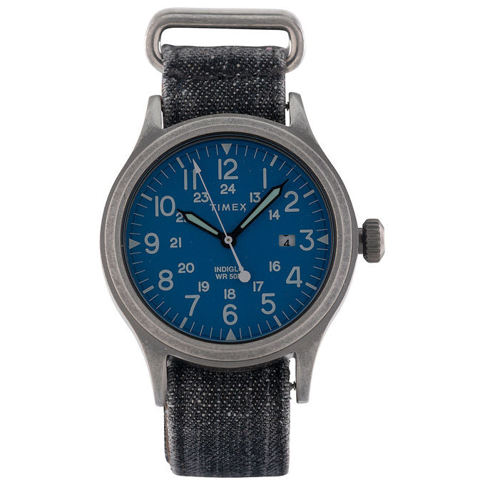 Timex Orologio al Quarzo SCOUT Quadrante Blu 40 MM Cinturino Tessuto Grigio Resistente all'Acqua fino a 50 M Luce INDIGLO