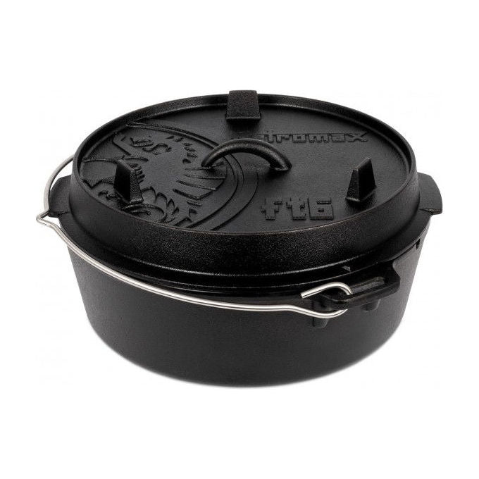 Petromax 01997279 Dutch Oven FT6-T Forno Olandese in Ghisa Pretrattata Capacita' 6.1 Litri Compatibile con Carbonella Gas Induzione Coperchio Multifunzionale Manico Resistente Canale di Sfiato colore Nero
