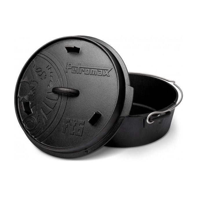 Petromax 01997279 Dutch Oven FT6-T Forno Olandese in Ghisa Pretrattata Capacita' 6.1 Litri Compatibile con Carbonella Gas Induzione Coperchio Multifunzionale Manico Resistente Canale di Sfiato colore Nero