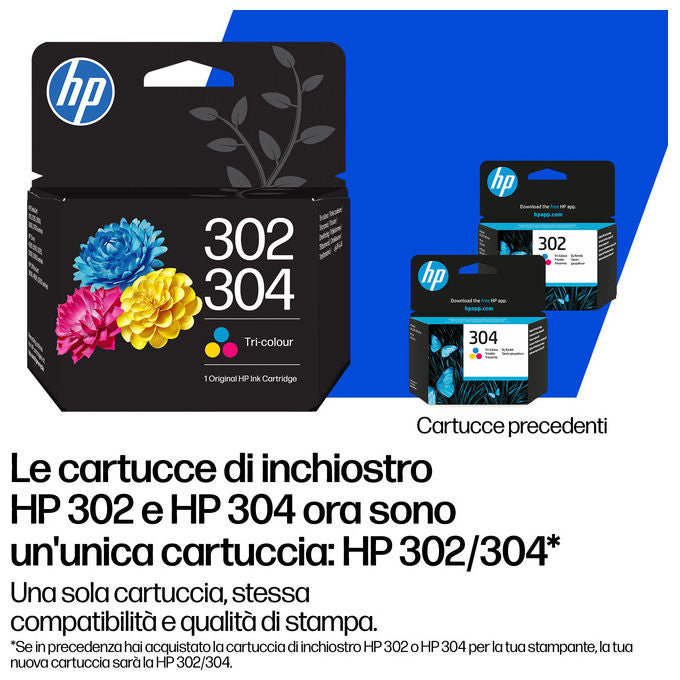 HP B82L1AE Confezione da 2 cartucce di inchiostro tricromia-nero HP 302-304 Tipo Resa standard Resa 120 pagine colore Nero