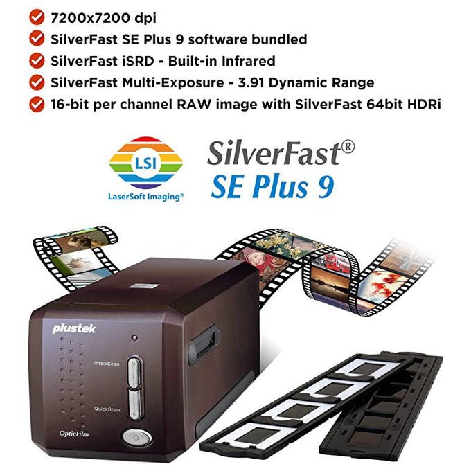 Plustek 0317 OpticFilm 8300i SE Scanner per film Risoluzione 7200 dpi Sensore CCD Interfaccia USB 2.0 Tipo B colore Nero