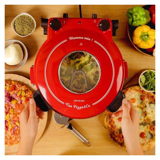 Cecotec 03826 Fun PizzaandCo Forno per pizza elettrico 1200 W temperatura fino a 420 °C con timer e finestra di visualizzazione (30x40x20 cm) colore Nero