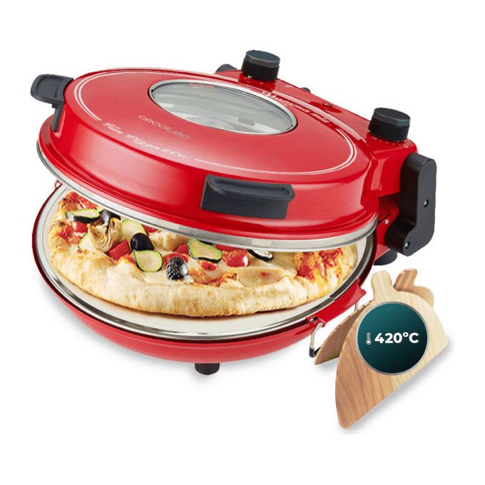 Cecotec 03826 Fun PizzaandCo Forno per pizza elettrico 1200 W temperatura fino a 420 °C con timer e finestra di visualizzazione (30x40x20 cm) colore Nero