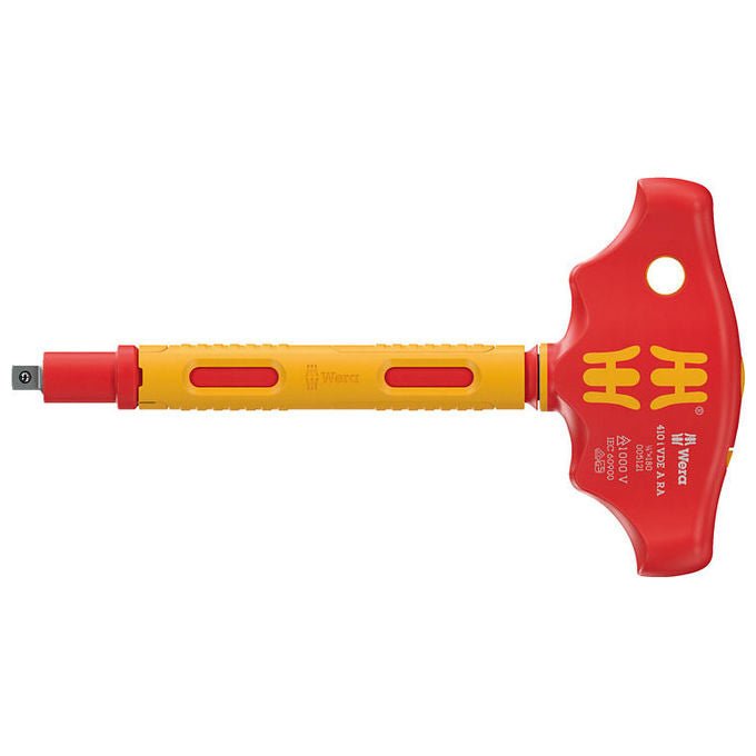 Wera 410 I VDE A RA Cacciavite a manico a T con cricchetto e isolamento VDE per bussole da 1-4 pollice lunghezza lama 130 mm colore Nero