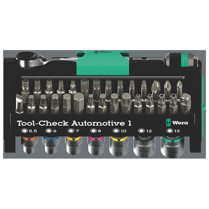 Wera 05049065001 Tool-Check Automotive 1 Set di utensili 38 pezzi con cricchetto 1-4 pollice e inserti Rapidaptor colore Nero
