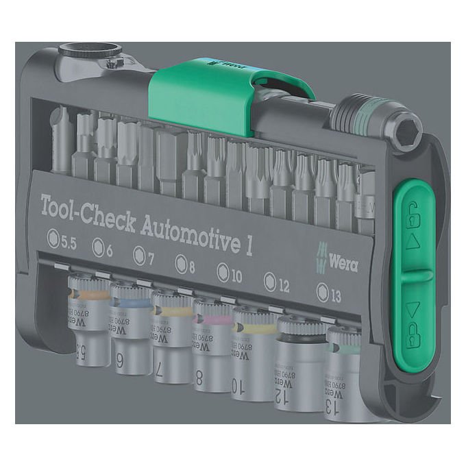 Wera 05049065001 Tool-Check Automotive 1 Set di utensili 38 pezzi con cricchetto 1-4 pollice e inserti Rapidaptor colore Nero