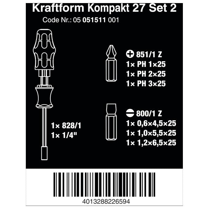Wera Kraftform Compact 27 Kit 2 Giravite con Alloggiamento iIserti