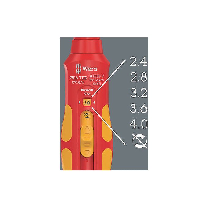 Wera 05075876001 Cacciavite dinamometrico VDE 7616 Kraftform Safe Torque Speed 2,4 - 4 Nm con isolamento di protezione VDE colore Rosso Giallo