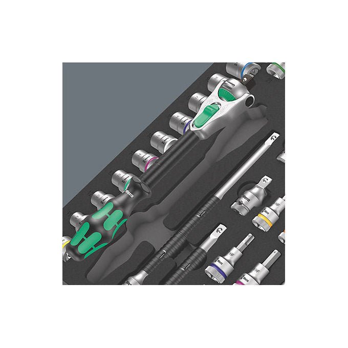 Wera 05150112001 8000 C Zyklop Set di chiavi a cricchetto 1-2'' 31 pezzi meccanismo 72 denti capacita' 24 Nm colore Nero Verde Acciaio