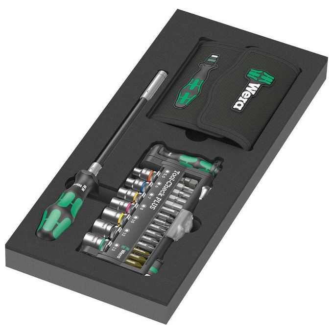 Wera 05150150001 Kraftform Kompakt e Tool-Check PLUS Set di strumenti 57 pezzi in schiuma PU resistente a olio e acqua facile da pulire colore Nero-Verde
