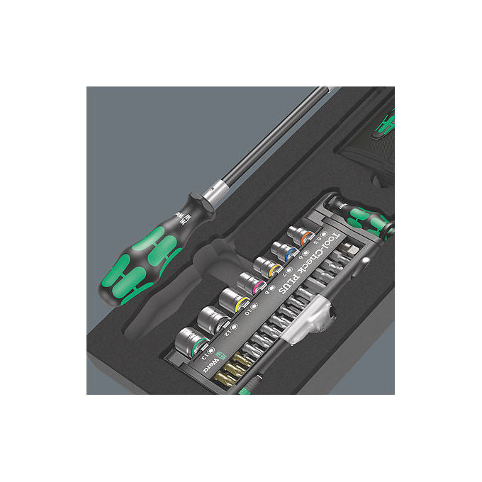 Wera 05150150001 Kraftform Kompakt e Tool-Check PLUS Set di strumenti 57 pezzi in schiuma PU resistente a olio e acqua facile da pulire colore Nero-Verde