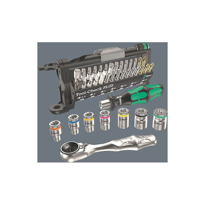 Wera 05150150001 Kraftform Kompakt e Tool-Check PLUS Set di strumenti 57 pezzi in schiuma PU resistente a olio e acqua facile da pulire colore Nero-Verde