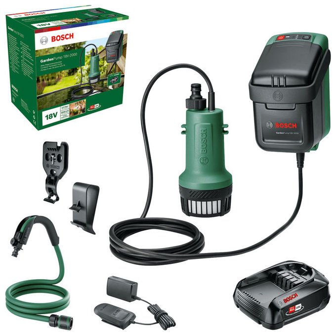 Bosch 06008C4202 GardenPump18V-2000 Pompa a batteria 2000 l-h 18 V 2.5 Ah colore Nero Verde