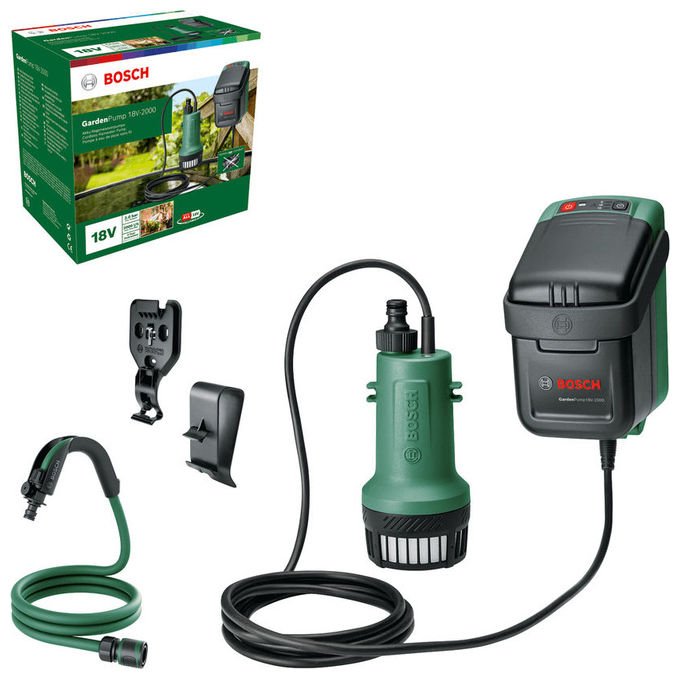 Bosch 06008C4202 GardenPump18V-2000 Pompa a batteria 2000 l-h 18 V 2.5 Ah colore Nero Verde