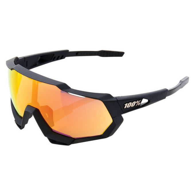 100% SPEEDTRAP Occhiali Sportivi con Lente Policarbonato Specchiata Rosso Arancione Protezione UV400 Antigraffio Idrofobo Oleofobo colore Nero