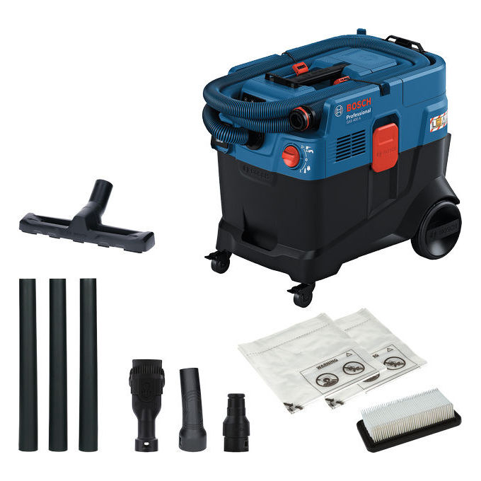 Bosch 06019M0020 GAS 400 A Professional Aspirapolvere a Cilindro Secco e Bagnato 40 L 1200 W Filtro 4 Ruote colore Blu