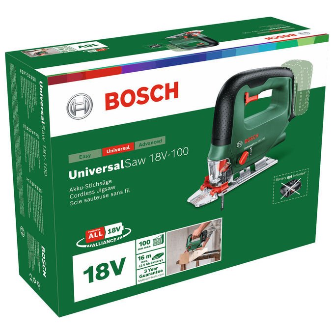 Bosch 0603011100 UniversalSaw 18V-100 Sega a Batteria 18 V profondita' taglio 100 mm colore Verde