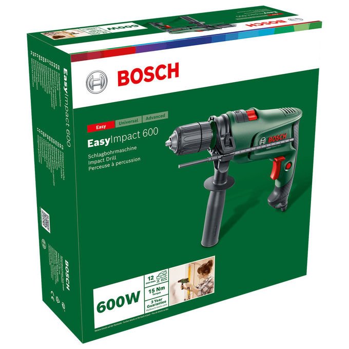 Bosch 0603133001 Easy Impact 600 Trapano a Percussione 600 W Senza chiave 3000 Giri-min 45000 bpm colore Nero Verde