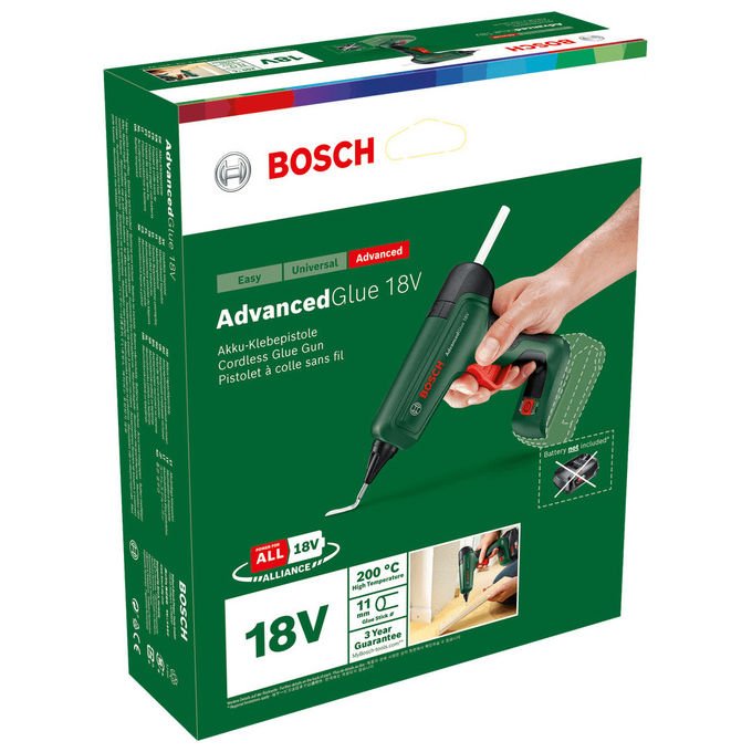 Bosch 0603264800 AdvancedGlue 18V Pistola per colla a caldo 20 g-min tempo di riscaldamento 90 s alimentazione a batteria 18 V colore Verde