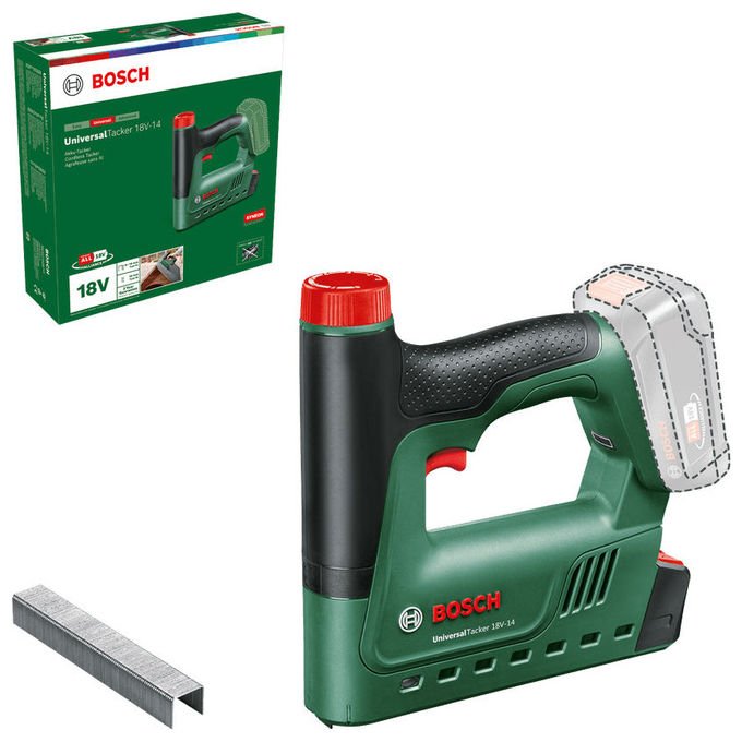 Bosch 06032A7000 UniversalTacker 18V-14 Pinzatrice elettrica a batteria 18 V con forza regolabile e imbastitura colore Verde