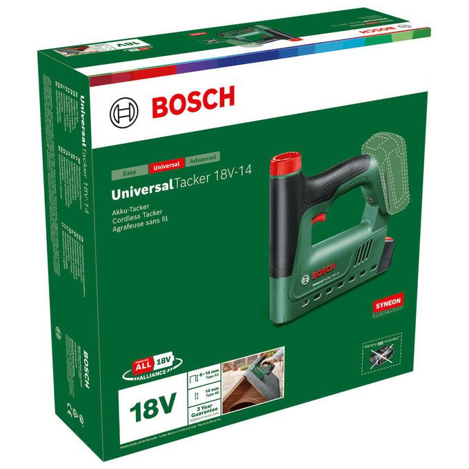 Bosch 06032A7000 UniversalTacker 18V-14 Pinzatrice elettrica a batteria 18 V con forza regolabile e imbastitura colore Verde