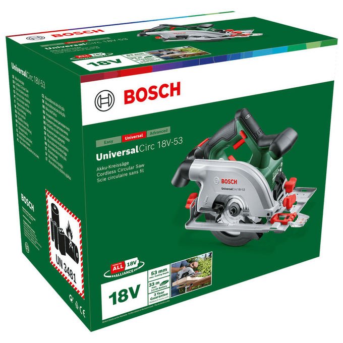 Bosch 06033B1402 Circ 18V-53 Sega Circolare a Batteria Diametro Lama 16 cm Profondita' di Taglio 5,3 cm 4300 Giri-min Alimentazione 18 V Batteria al Litio colore Nero Verde