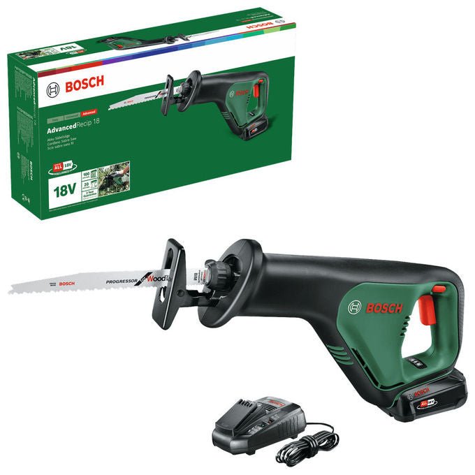Bosch 4059952570150 AdvancedRecip 18 Sega Alternativa 300 spm 18 V Ioni di Litio cambio lama senza utensili riduzione vibrazioni colore Nero Verde