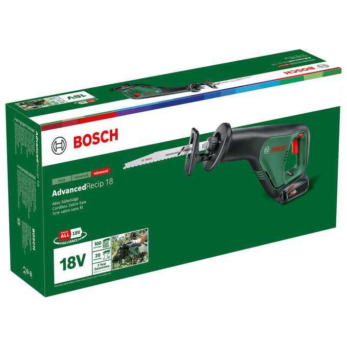 Bosch 4059952570150 AdvancedRecip 18 Sega Alternativa 300 spm 18 V Ioni di Litio cambio lama senza utensili riduzione vibrazioni colore Nero Verde