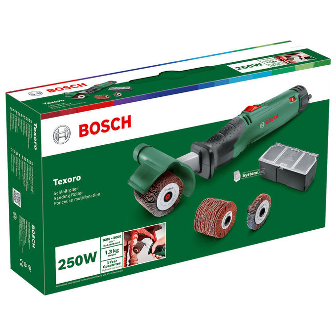 Bosch 06033B5101 Texoro Rullo di levigatura 250 W velocita' regolabile da 1600 a 3000 giri-min colore Nero Verde Grigio