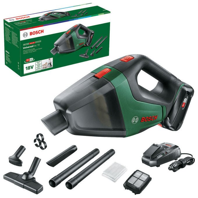 Bosch 06033B9103 Universal Vac 18 Aspirapolvere Senza Fili Filtro 0.5 L Autonomia 20 min Rumorosita' 9 kPa colore Nero Verde