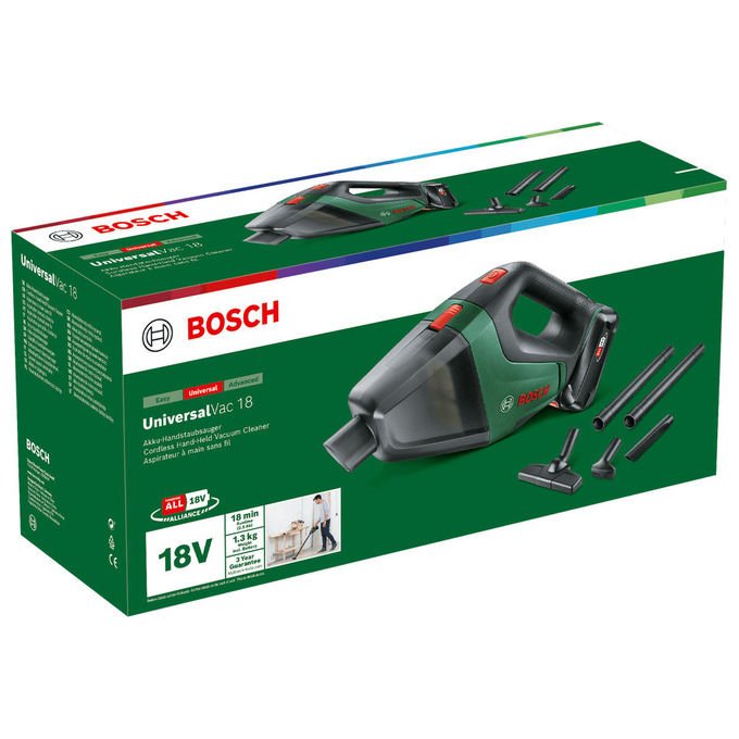 Bosch 06033B9103 Universal Vac 18 Aspirapolvere Senza Fili Filtro 0.5 L Autonomia 20 min Rumorosita' 9 kPa colore Nero Verde