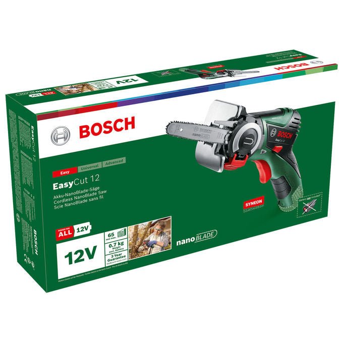Bosch 06033C9001 EasyCut 12 Sega a catena Batteria 12 V 2,5 Ah NanoBlade Tecnologia 0-4100 giri-min 65 mm 75 dB colore Nero Verde Rosso