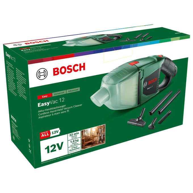 Bosch 06033D0001 EasyVac 12 Aspirapolvere a bastone 2 in 1 Senza sacchetto 2,5 Ah 22 min 79 dB colore Nero Verde