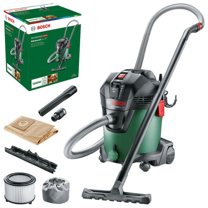 Bosch 06033D1200 AdvancedVac 20 Aspiratore Liquidi e Solidi 20 L 1200 W (46x40x52 cm) colore Verde
