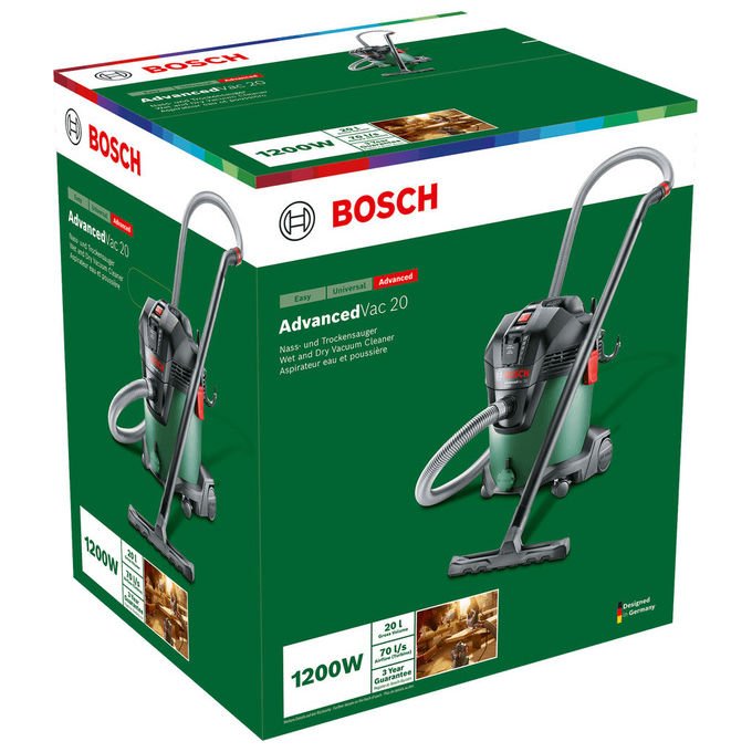 Bosch 06033D1200 AdvancedVac 20 Aspiratore Liquidi e Solidi 20 L 1200 W (46x40x52 cm) colore Verde