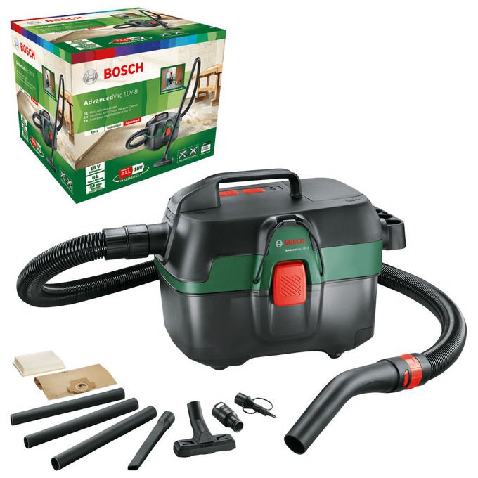 Bosch 06033E1000 AdvancedVac 18V-8 Aspiratore A cilindro Secco e bagnato Sacchetto per la polvere 8 L 18 V 2,5 Ah colore Nero