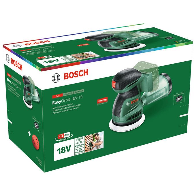 Bosch 06033E4000 EasyOrbit 18V-10 Levigatrice rotoorbitale 125 mm 23000 giri-min 18 V con Microfilter colore Nero Verde