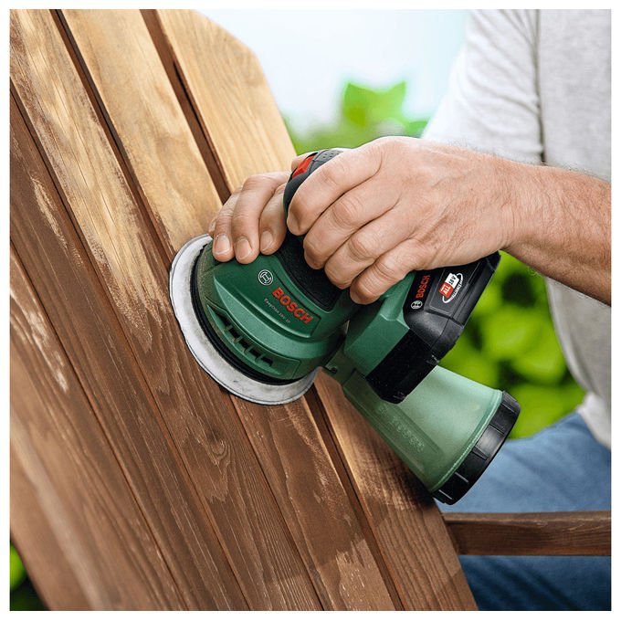 Bosch 06033E4002 EasyOrbit Levigatrice rotorbitale a batteria 18V 2.0Ah 125 mm 23000 OPM Microfiltro integrato colore Verde