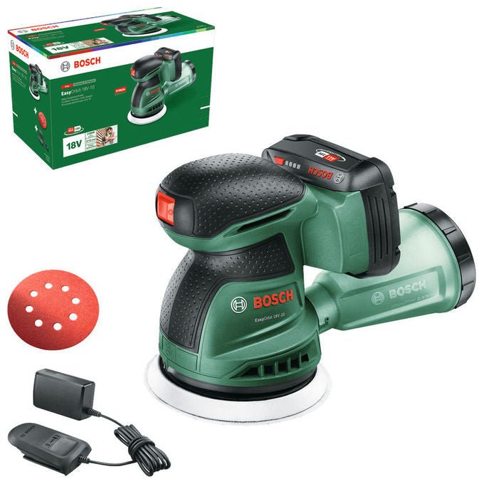 Bosch 06033E4002 EasyOrbit Levigatrice rotorbitale a batteria 18V 2.0Ah 125 mm 23000 OPM Microfiltro integrato colore Verde