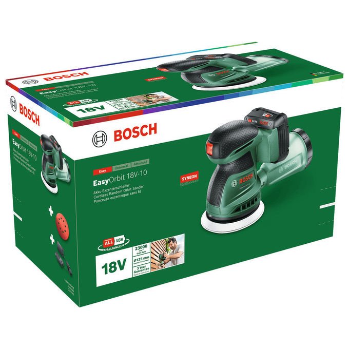Bosch 06033E4002 EasyOrbit Levigatrice rotorbitale a batteria 18V 2.0Ah 125 mm 23000 OPM Microfiltro integrato colore Verde