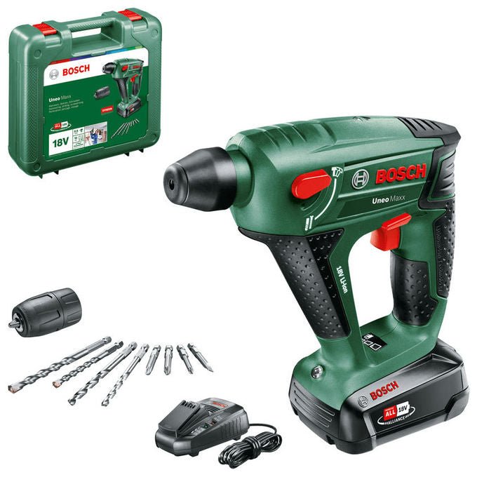 Bosch 060395230F Uneo Maxx Martello Perforatore 900 Giri-min 18 V Tecnologia Ioni di Litio colore Nero Verde