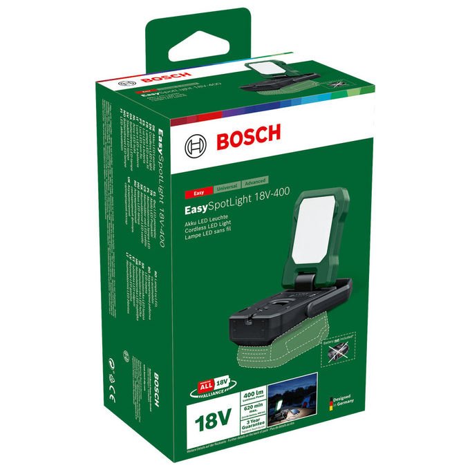 Bosch 06039A1200 EasySpotLight 18V-400 Torcia elettrica universale LED 400 lm 3 livelli 18 V colore Nero Verde
