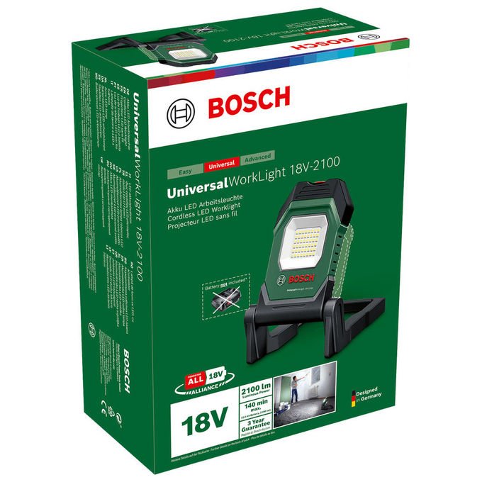 Bosch 06039A1300 UniversalWorkLight 18V-2100 Luce da lavoro 2100 lumen Batteria 18V colore Nero Verde