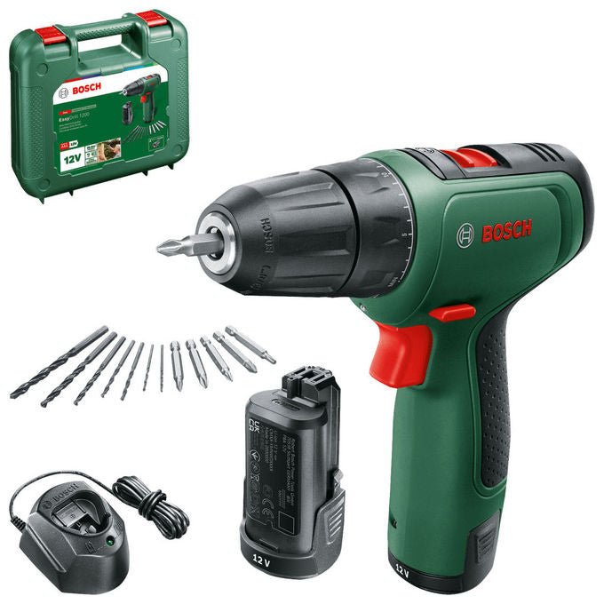 Bosch 06039D3007 EasyDrill 1200 Trapano Avvitatore a Batteria 12 V 2x PBA 12V 1 5 Ah Mandrino Rapido Luce Integrata colore Verde Nero