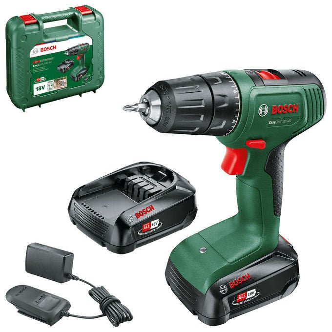 Bosch 06039D8002 EasyDrill Trapano Avvitatore 18V 2x1 5Ah 20 Coppie di Serraggio Mandrino 13 mm con 2 Batterie e Valigetta colore Nero