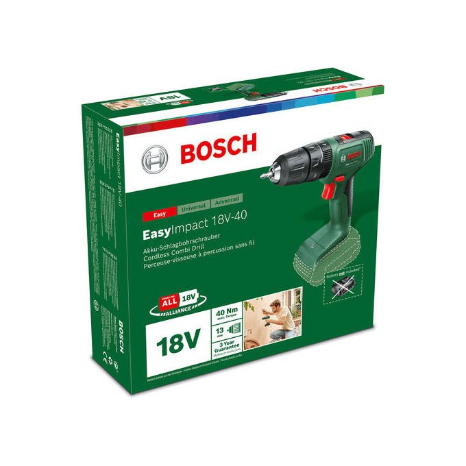 Bosch 06039D8109 EasyImpact Trapano avvitatore a percussione cordless 18V 2x2.0Ah 40 Nm mandrino auto-serrante LED colore Verde-Nero
