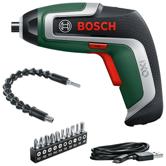 Bosch 06039E000A IXO 7 Avvitatore Cordless 3,6 V 5,5 Nm 235 giri-min con Batteria Li-Ion e Set di Punte colore Nero Verde