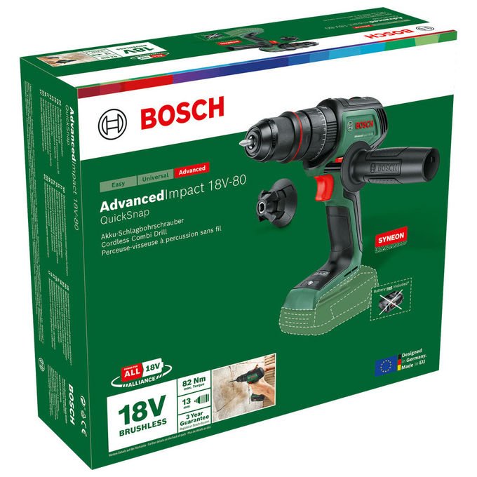 Bosch 06039E2100 AdvancedImpact 18V-80 QuickSnap Trapano a Percussione Senza Chiave 18 V 1950 Giri-min 82 Nm colore Nero Verde